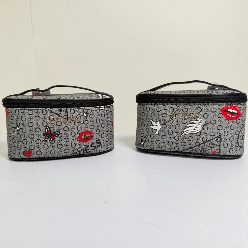 GUESS Crenshaw Travel Cosmetic Makeup Bag Black Graphic NWT